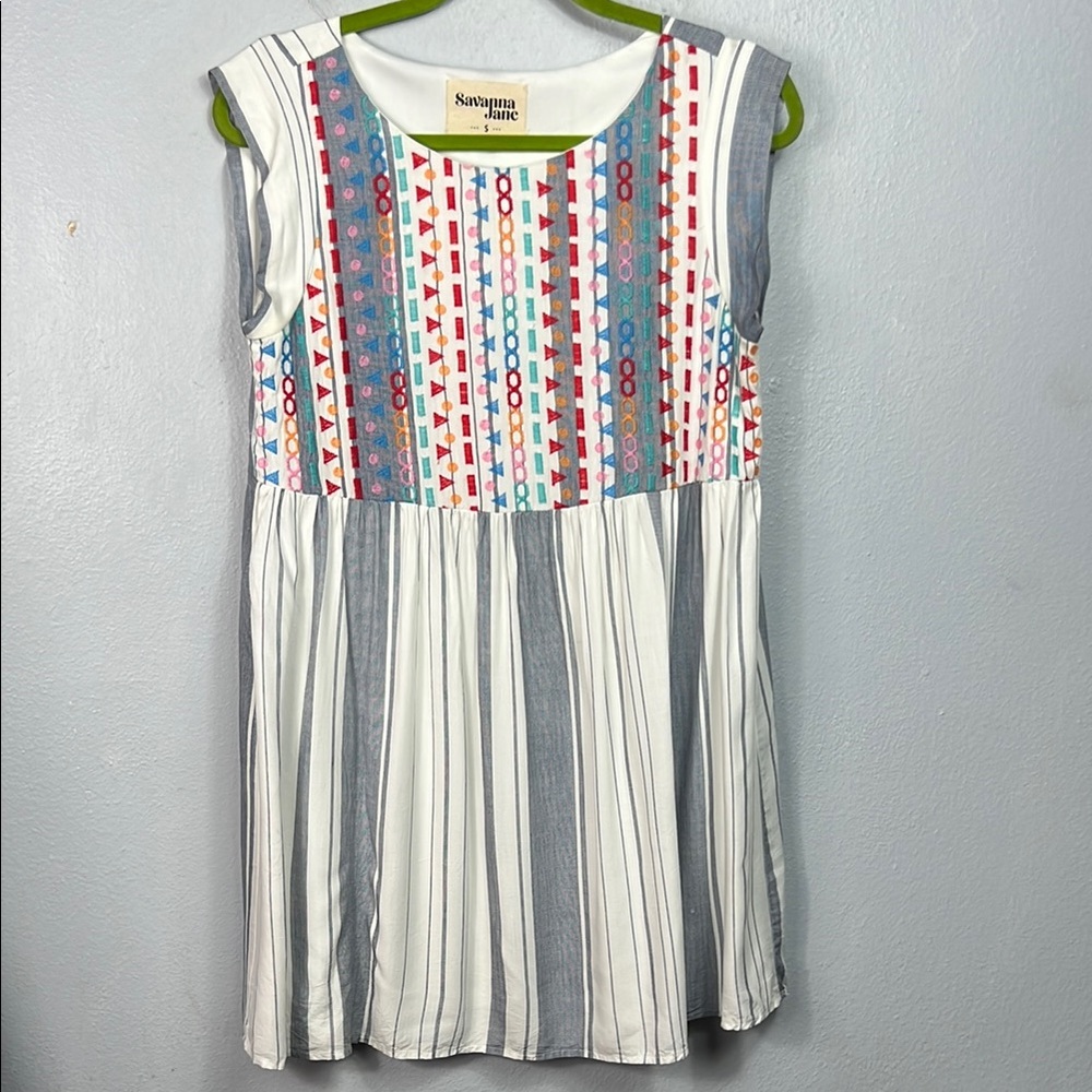 Savanna Jane Embroidered Stripe Sleeveless Tunic Top Small